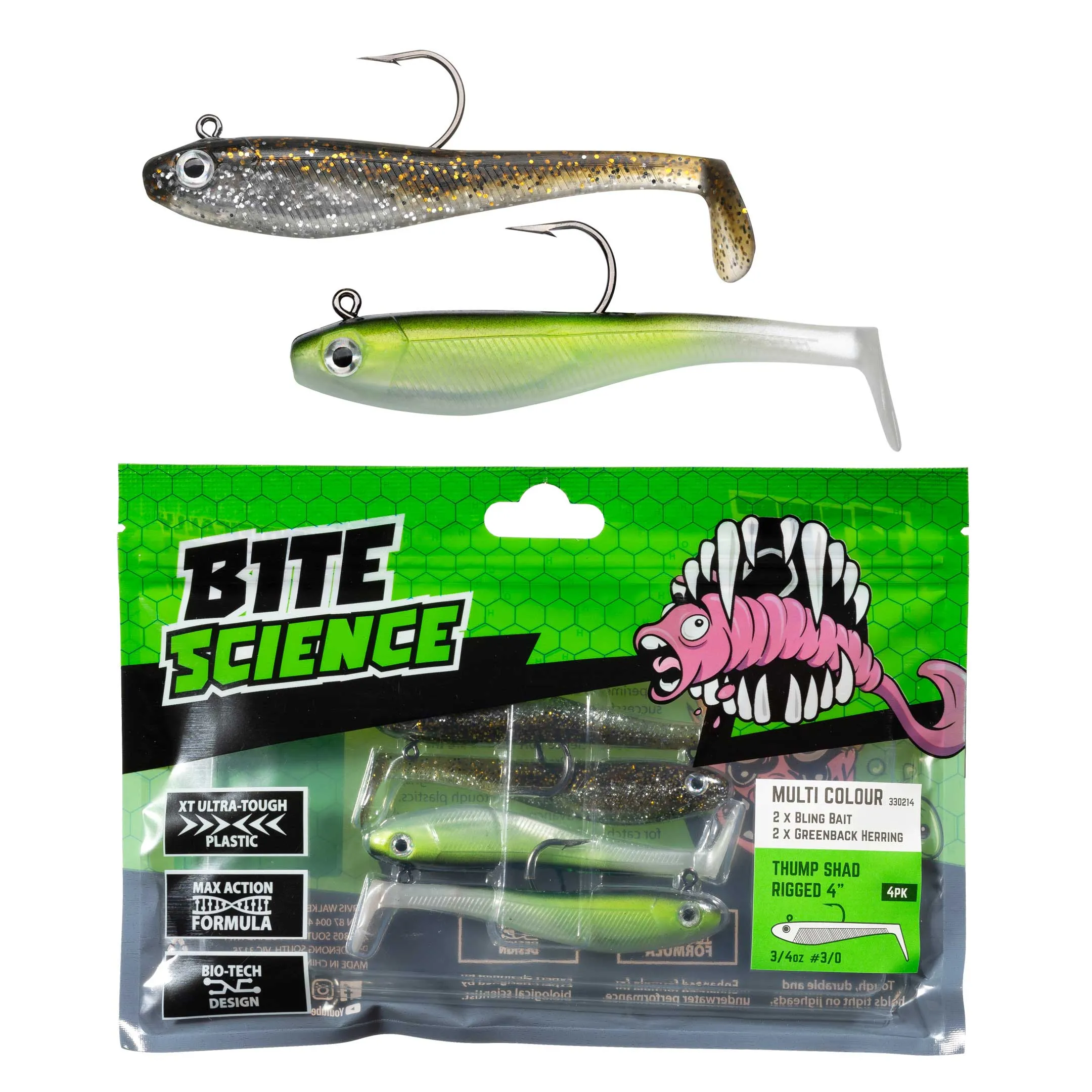 Bite Science Thump Shad Soft Plastics Multi-Colour Packs - NEW