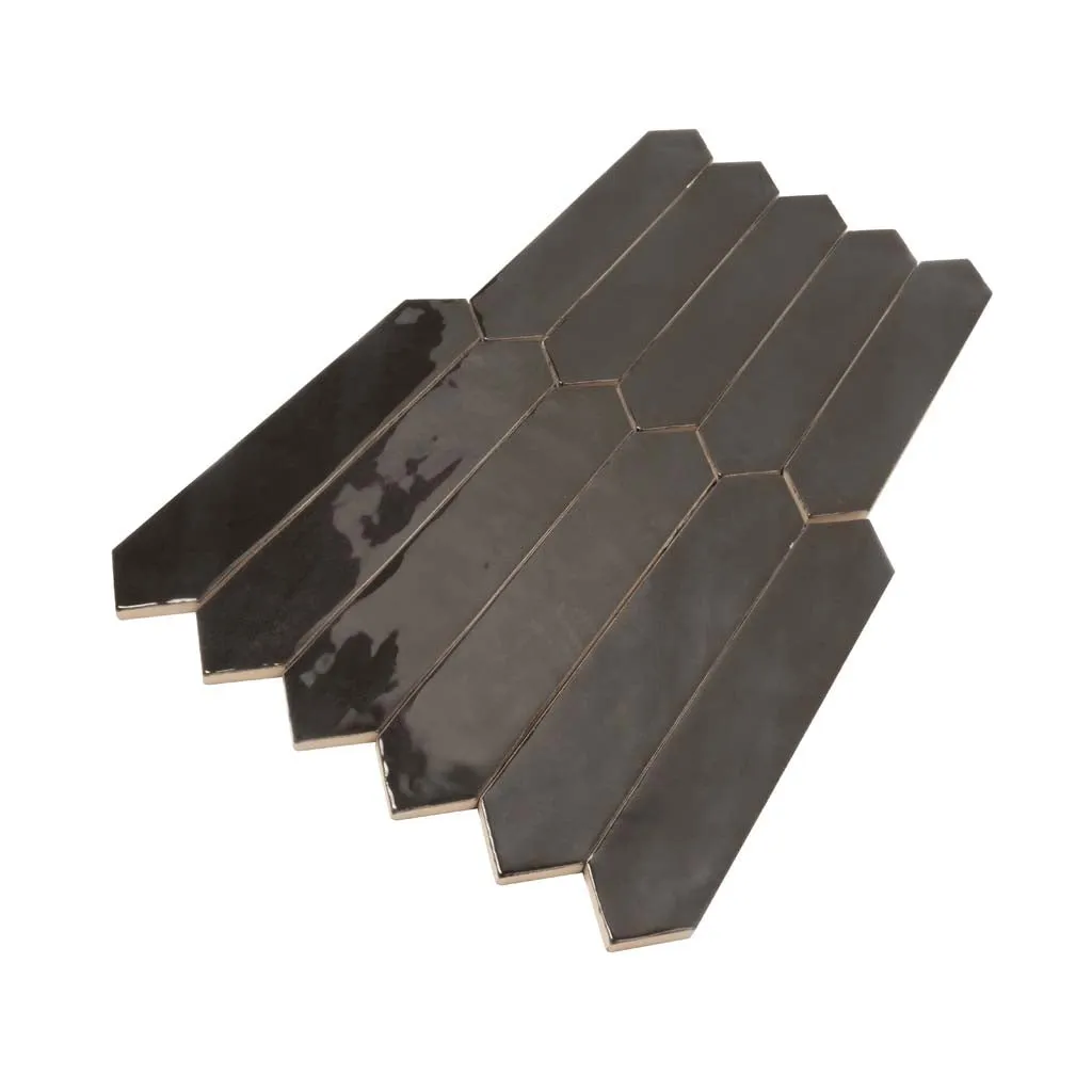 Black 2x10 Glossy Picket Ceramic Tile (23 pack, 2.37 sq ft/case) - Sample