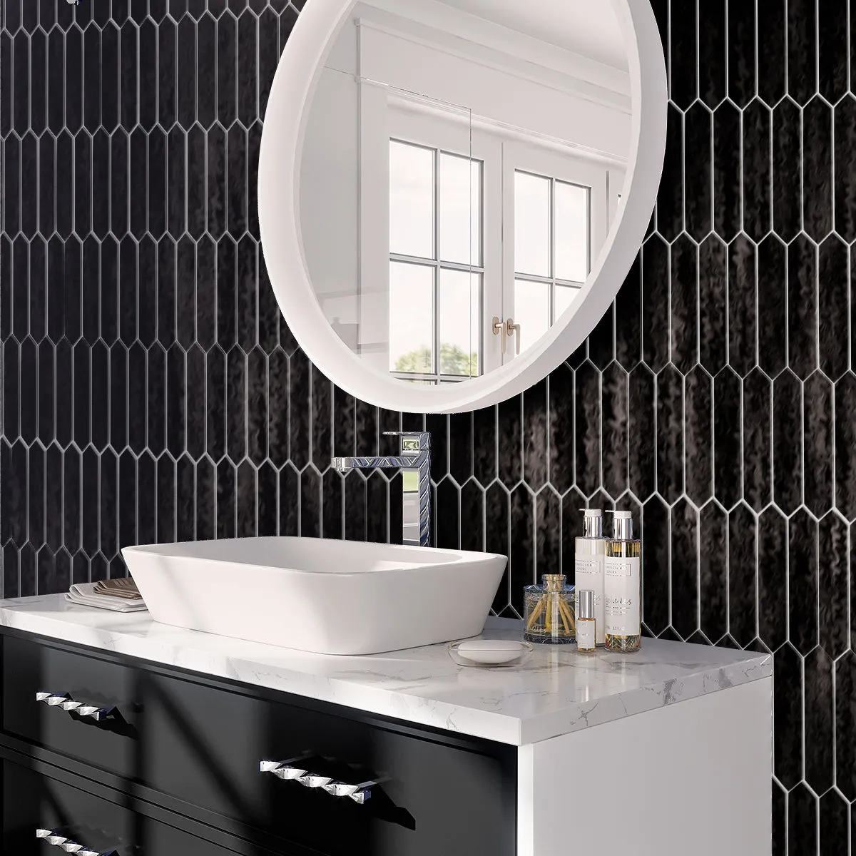 Black 2x10 Glossy Picket Ceramic Tile (23 pack, 2.37 sq ft/case)