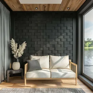 Black Cube Wooden 3D Wall Tiles