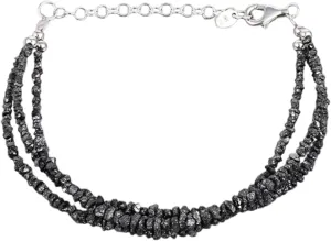 Black Diamond Bracelet for Men & Women – 2-3.5mm Nugget Chips Rough Black Beads – 7 inch adjustable with Silver Plated Clasp – Healing, Fashion, Gift, Spiritual, Yoga|LCBT_HS_00953