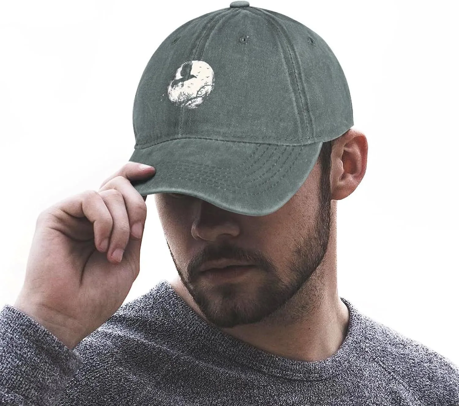 Black Raven Crow Bird Under The Moon Casual Adult Baseball Cap Adjustable Denim Hats Retro Trucker Curved Caps