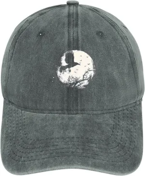 Black Raven Crow Bird Under The Moon Casual Adult Baseball Cap Adjustable Denim Hats Retro Trucker Curved Caps