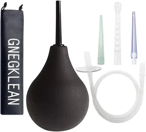 Black Silicone Enema Bulb Kit 7.6oz Clean Anal Douche for Men Women with 19.7in Hose 4 Replaceable Nozzle (Black)