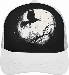 Black Raven Crow Bird Under The Moon Casual Adult Baseball Cap Adjustable Hollow Denim Hats Trucker Caps