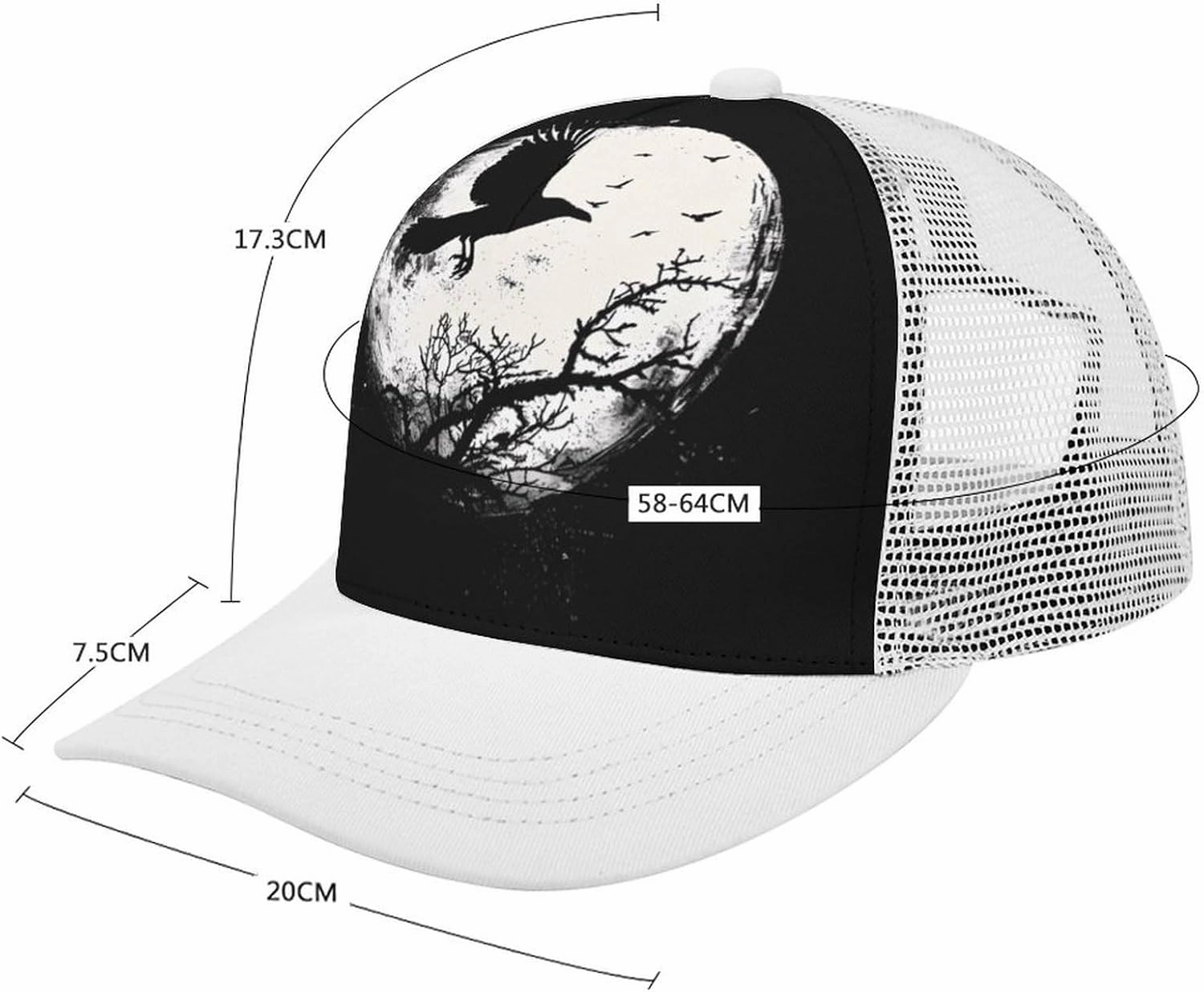 Black Raven Crow Bird Under The Moon Casual Adult Baseball Cap Adjustable Hollow Denim Hats Trucker Caps