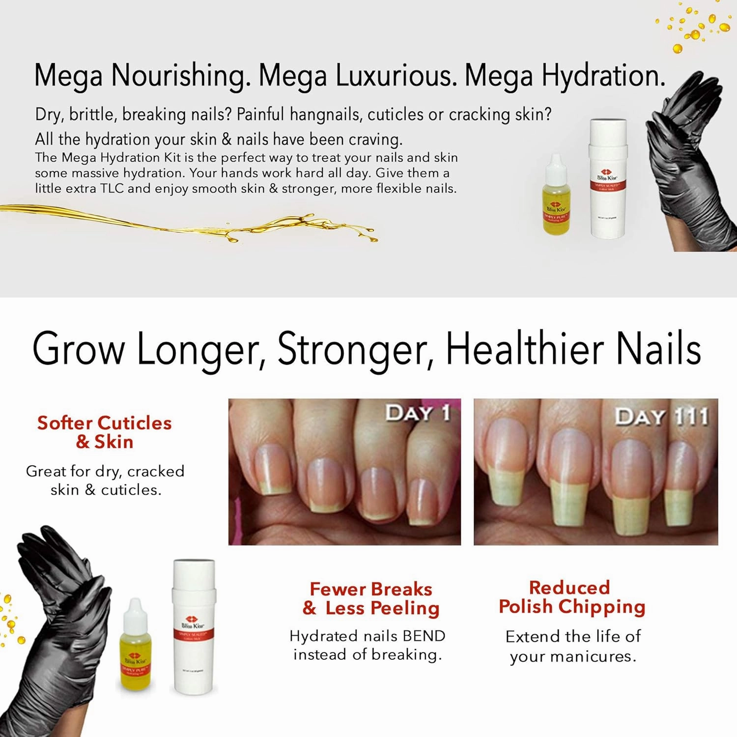 Bliss Kiss Mega Hydration Kit | Easy overnight hydration for your hands and nails (Crisp, Medium)