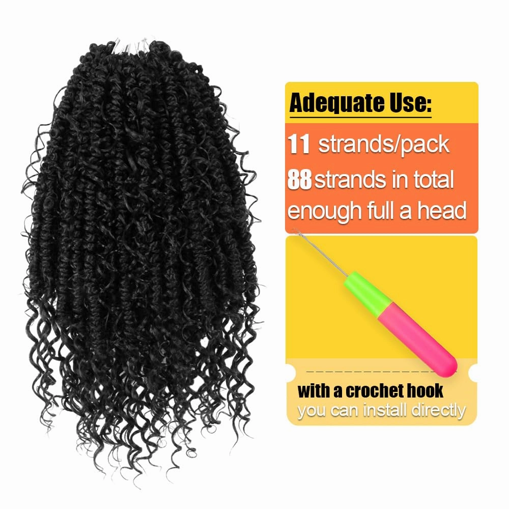 Boho Twist Crochet Hair 12" - Synthetic Hair Extensions Pre-Looped Passion Twist with Curly Ends for Women & Girls, Soft Locs Braids (8 Packs, 1#)
