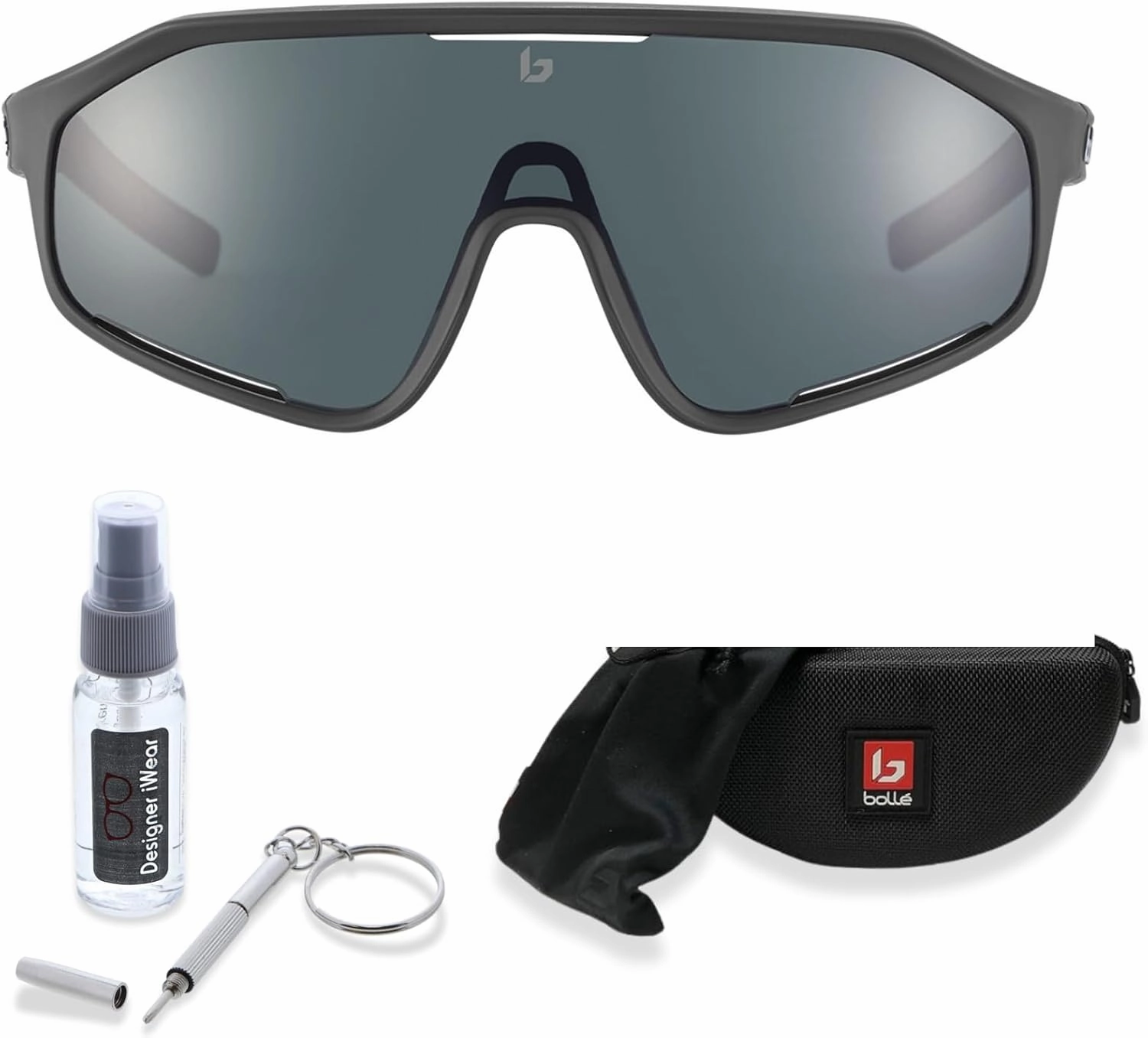 Bolle Shifter 55MM Shield Wrap Around Sunglasses for Men for Women   BUNDLE With Designer iWear Complimentary Eyewear Kit
