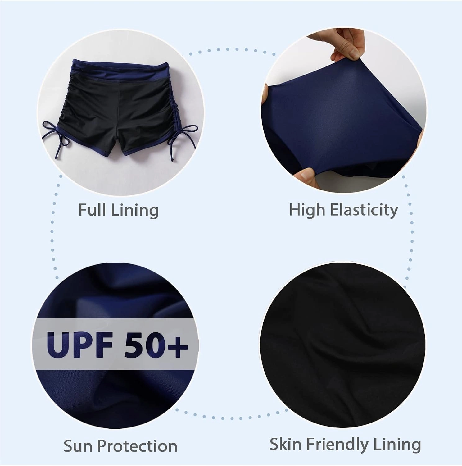 Bonneuitbebe Women's Swim Shorts High Waist Swimsuit Bottoms Adjustable Side Tie Bathing Suit Boyshorts Bikini Board Shorts