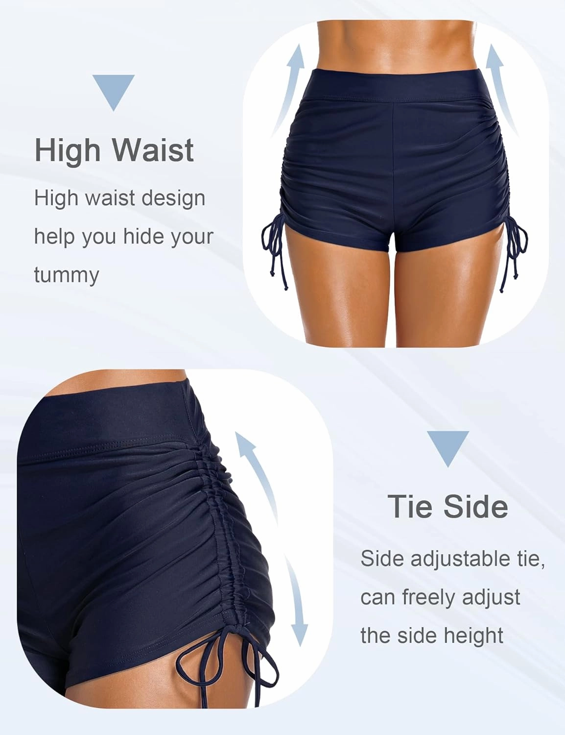 Bonneuitbebe Women's Swim Shorts High Waist Swimsuit Bottoms Adjustable Side Tie Bathing Suit Boyshorts Bikini Board Shorts