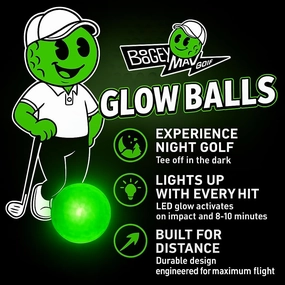 Boogey Man Glow-in-The-Dark Golf Balls | 6-Pack | Green | High Visibility, No Charger Needed | LED Glow Golf Balls Fun Gift for Golfers