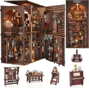 Book Nook Kit, Booknook Kits for Adults and Teens, DIY 3D Wooden Puzzle Bookend Miniature Dollhouse Kit Bookshelf Decor Alley Build Model with LED Light