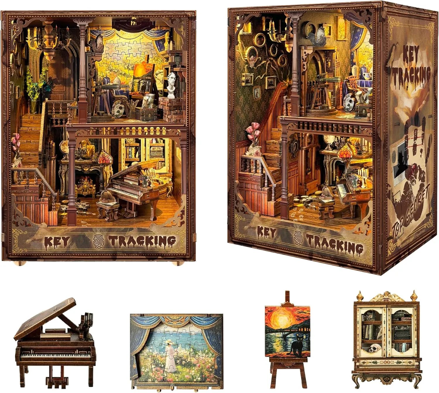 Book Nook Kit-DIY Dollhouse Kit 1:24 Scale Wooden Miniature Studio with Dust Cover Bookshelf Decor 3D Puzzle Book Nooks for Adults to Build Gift-Key Tracking (SQ-31)