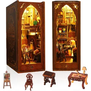 Book Nook Kit - DIY Miniature Model Wooden Dollhouse Book Nook with LED Lights for Adults Teens Build Mini Puzzle Toy Bookends Shelf Decor Craft for Boys Girls Gifts - Book Library