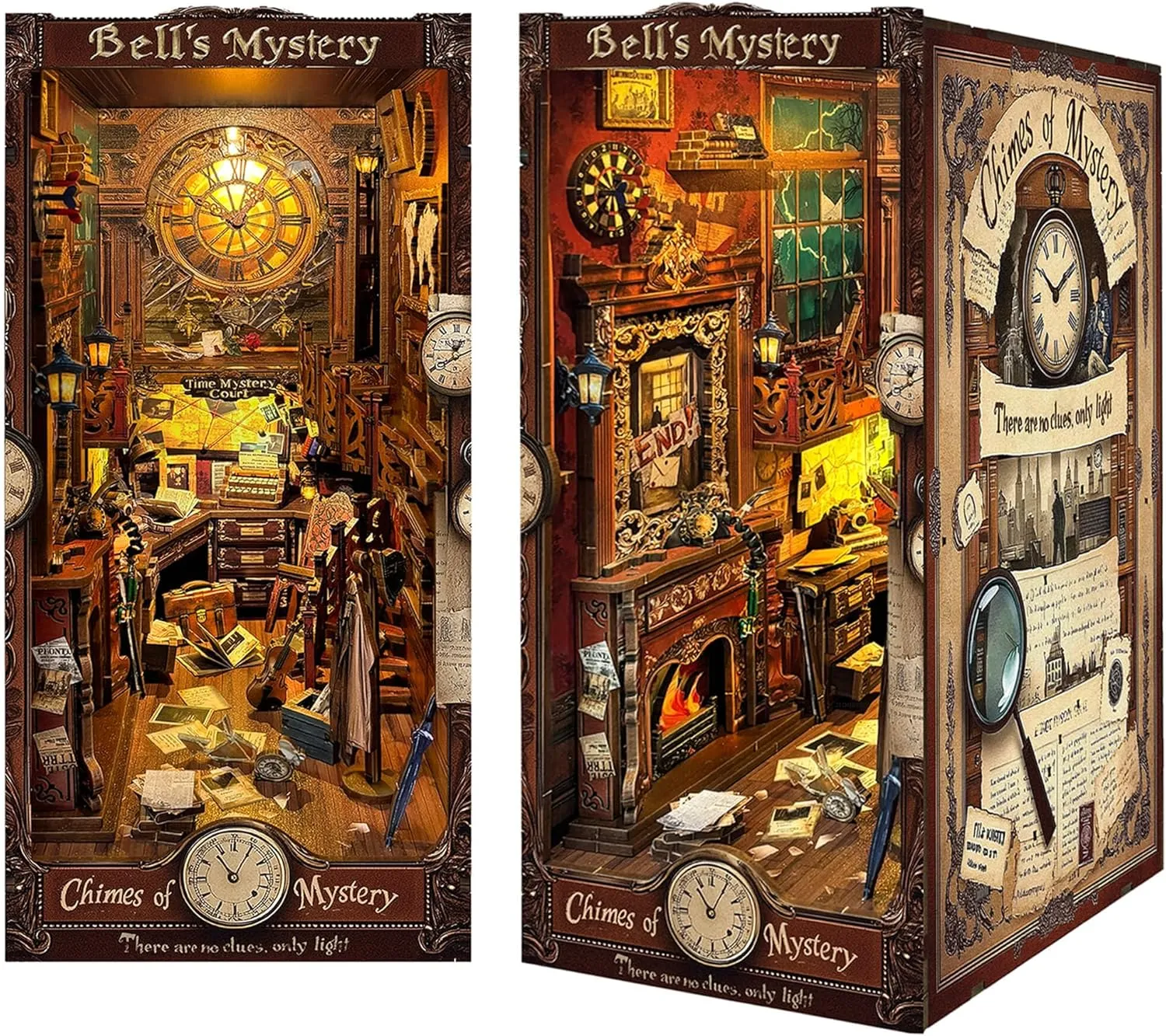 Book Nook Kit for Adult, Booknook with Dust Cover. DIY Miniature Dollhouse 3D Wooden Puzzle Bookend with LED for Bookshelf Insert Decor, Creative Gift for Teens and Adults (Bell's Mystery)