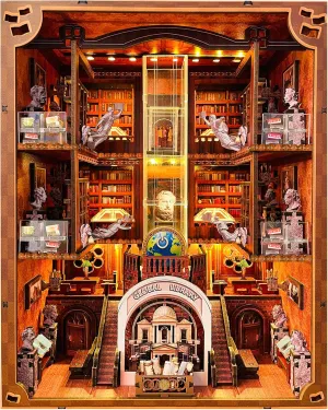 Book Nook Kit for Adults and Teens, 3D Puzzle Booknook Bookshelf Decor with LED Light, Dual Power Options (Battery/Type-C), Perfect Miniature Dollhouse Gift (Global Library)