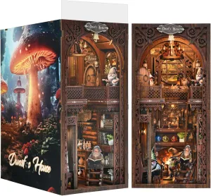 Book Nook Kit, Miniature House Dollhouse Kit for Adult and Teens, DIY 3D Wooden Puzzle Bookend,Booknook Bookshelf Decor Alley Model Build with LED Light - Dwarfs' House