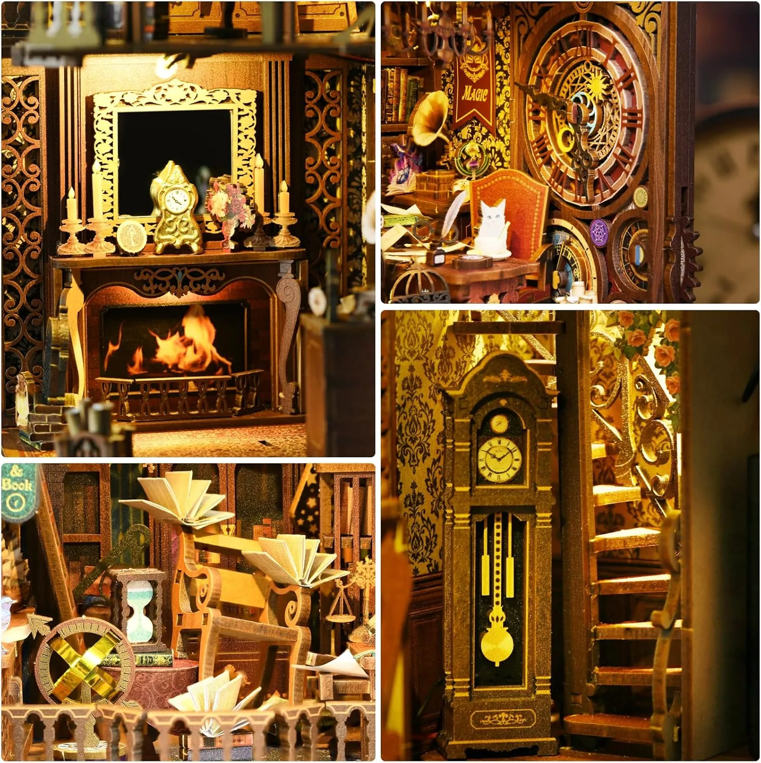 Book Nook Kits for Adults, DIY Book Nook Kit Miniature House Dollhouse Kit, Booknook Bookend Bookshelf Decor Alley Model Build with Dust Cover