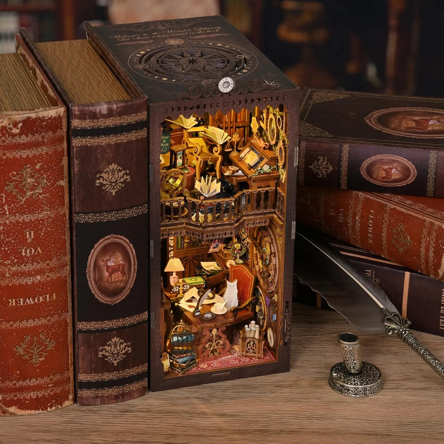 Book Nook Kits for Adults, DIY Book Nook Kit Miniature House Dollhouse Kit, Booknook Bookend Bookshelf Decor Alley Model Build with Dust Cover