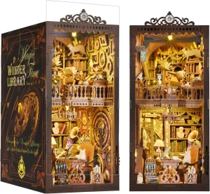 Book Nook Kits for Adults, DIY Book Nook Kit Miniature House Dollhouse Kit, Booknook Bookend Bookshelf Decor Alley Model Build with Dust Cover
