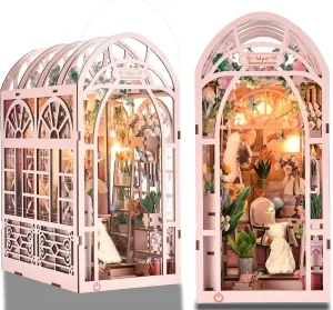 Book Nook Kits for Adults, DIY Book Nook Kit Miniature House Dollhouse Kit, Booknook Bookend Bookshelf Decor Alley Model Build with Dust Cover