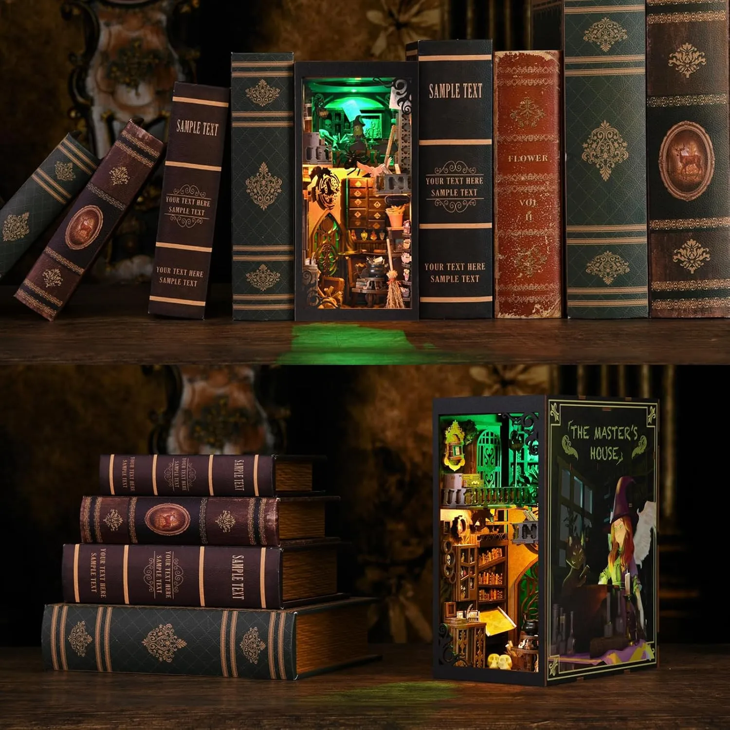 Book Nook Kits for Adults, DIY Book Nook Kit Miniature House Dollhouse Kit, Booknook Bookend Bookshelf Decor Alley Model Build with Dust Cover