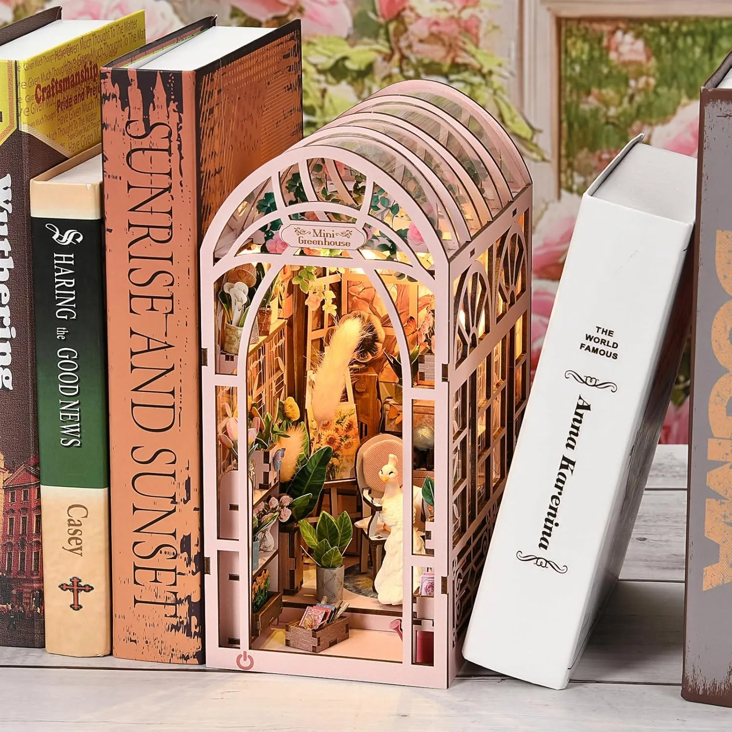 Book Nook Kits for Adults, DIY Book Nook Kit Miniature House Dollhouse Kit, Booknook Bookend Bookshelf Decor Alley Model Build with Dust Cover