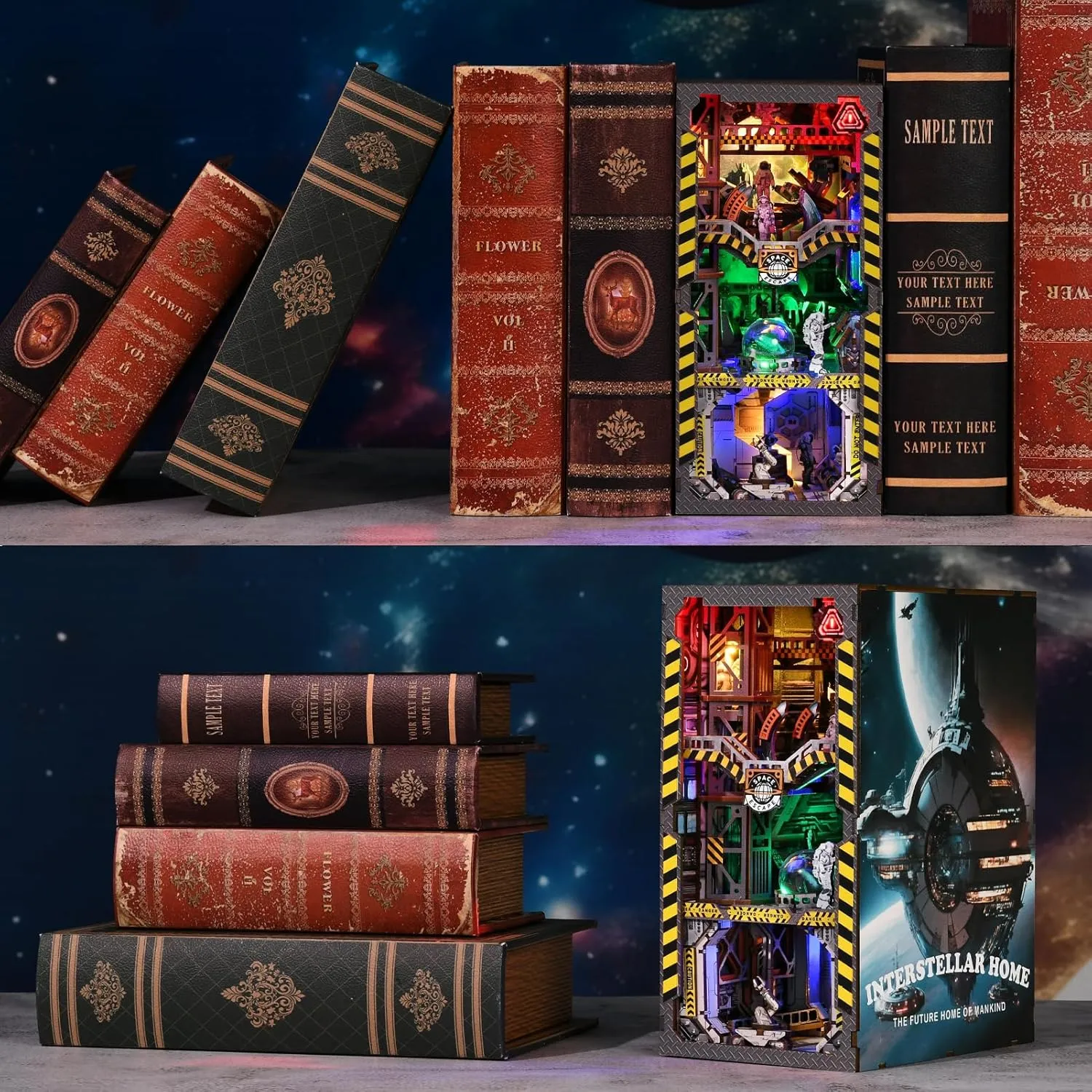 Book Nook Kits for Adults, DIY Book Nook Kit Miniature House Dollhouse Kit, Booknook Bookend Bookshelf Decor Alley Model Build with Dust Cover