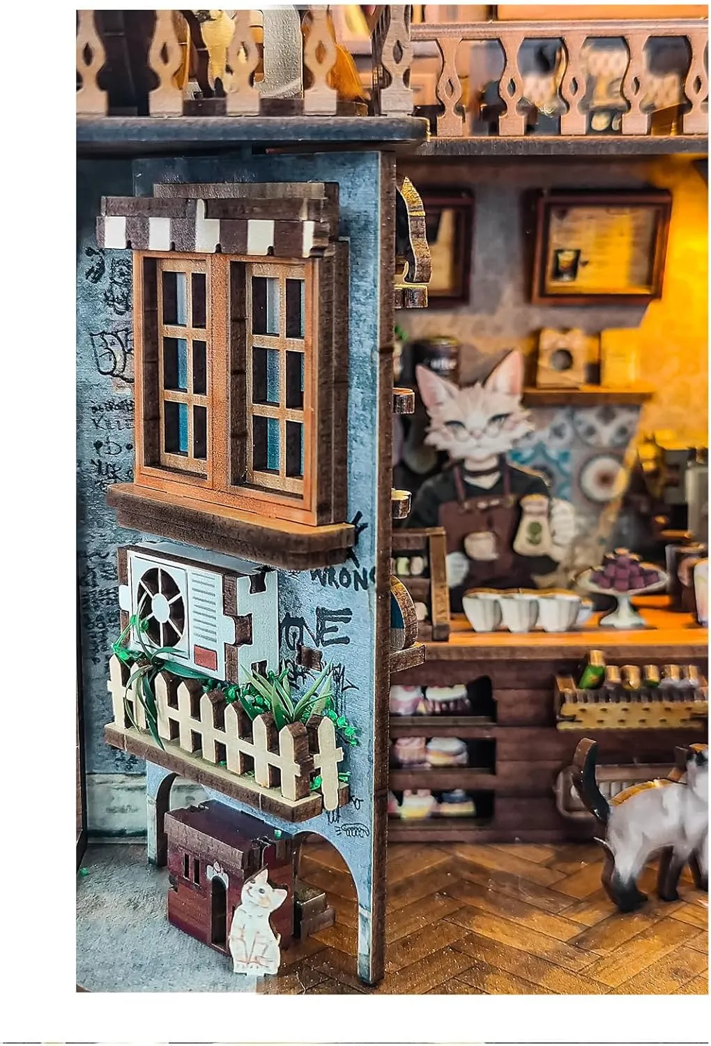 Book nooks DIY Dollhouse Kit for Adults 3D Stereo Assembly Night Light Sensing Wooden Bookend Jigsaw Building Model Gifts for Family,Friends (Caramel Dreams)