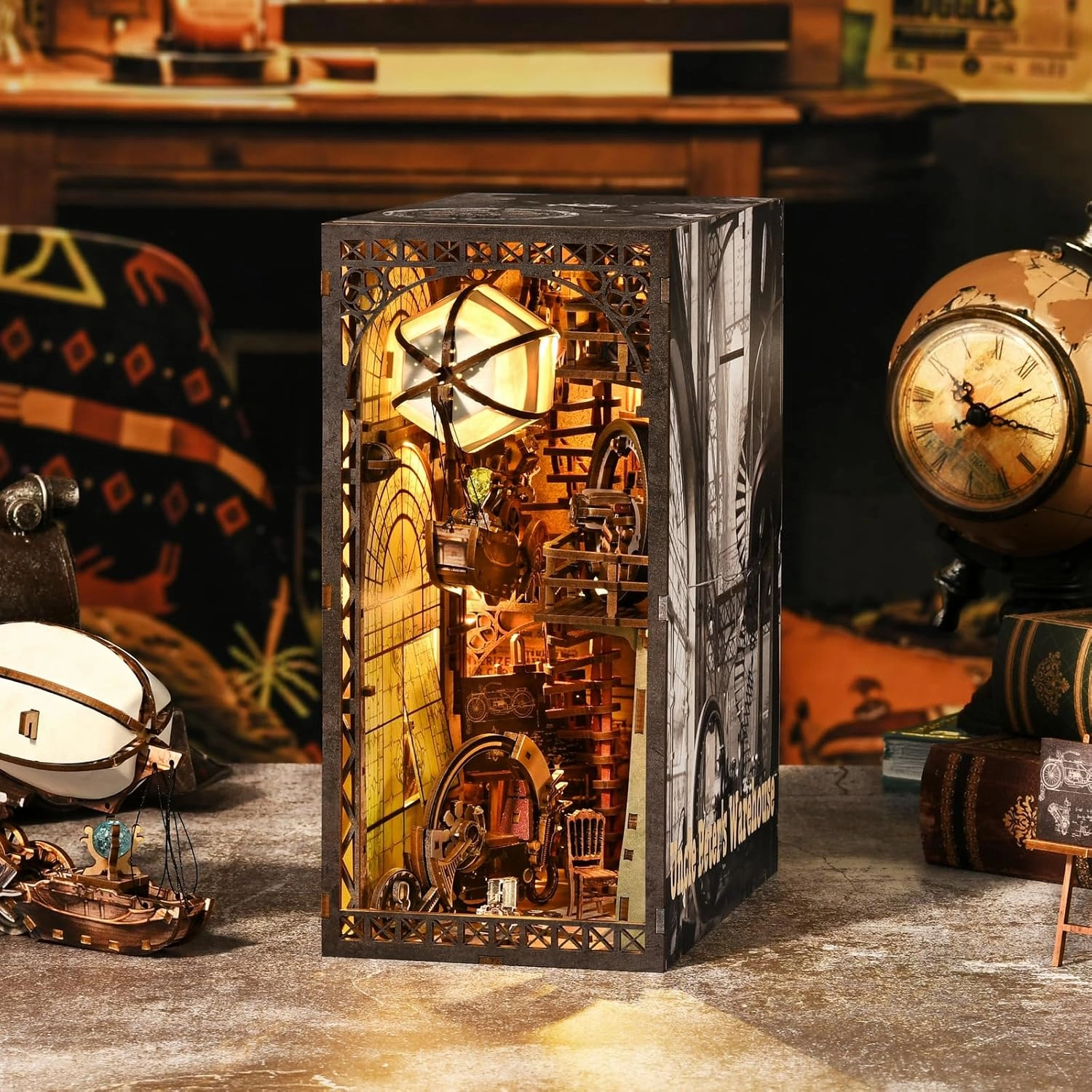 Book Nook Kit, Booknook Kits for Adults and Teens, DIY 3D Wooden Puzzle Bookend Miniature Dollhouse Kit Bookshelf Decor Alley Build Model with LED Light