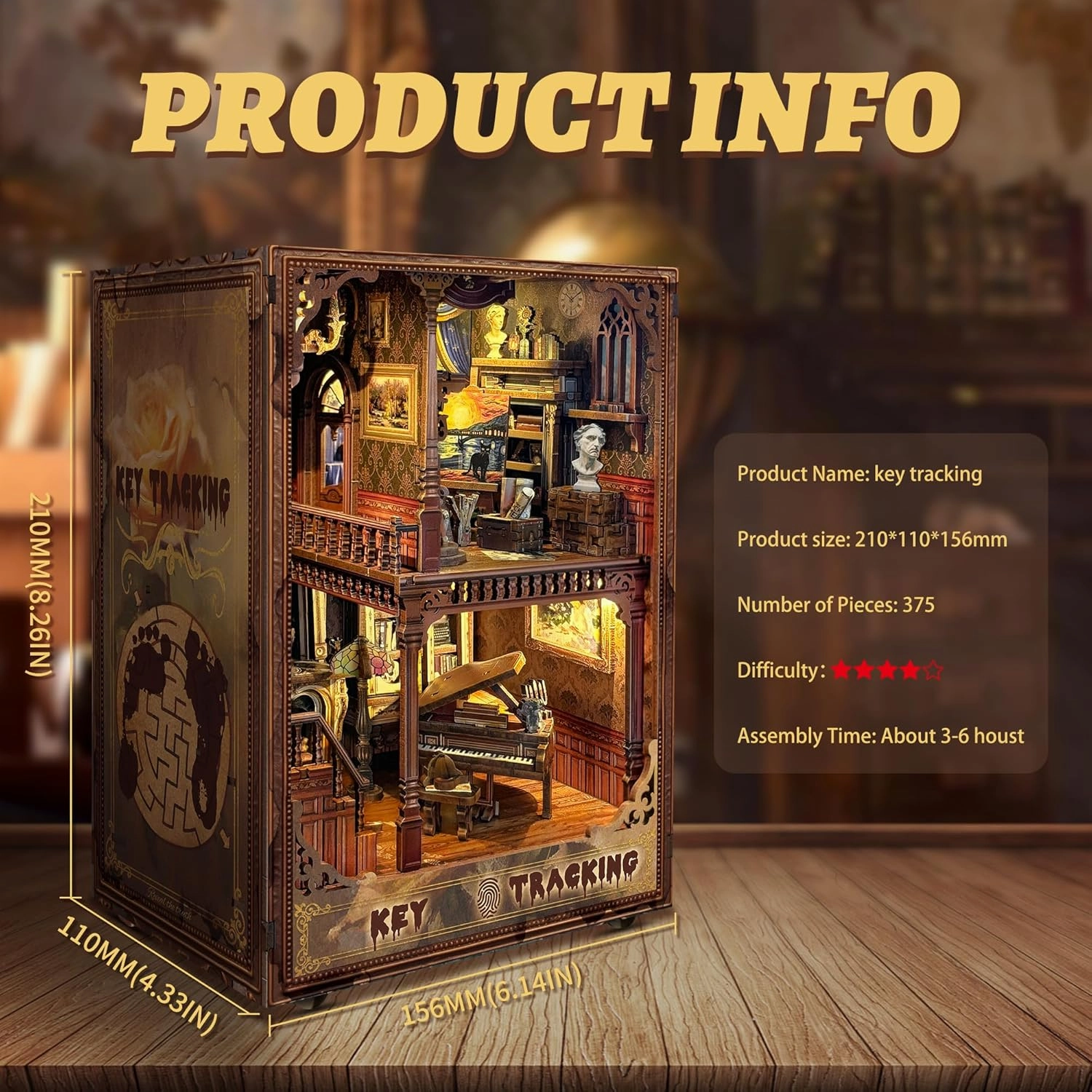 Book Nook Kit-DIY Dollhouse Kit 1:24 Scale Wooden Miniature Studio with Dust Cover Bookshelf Decor 3D Puzzle Book Nooks for Adults to Build Gift-Key Tracking (SQ-31)