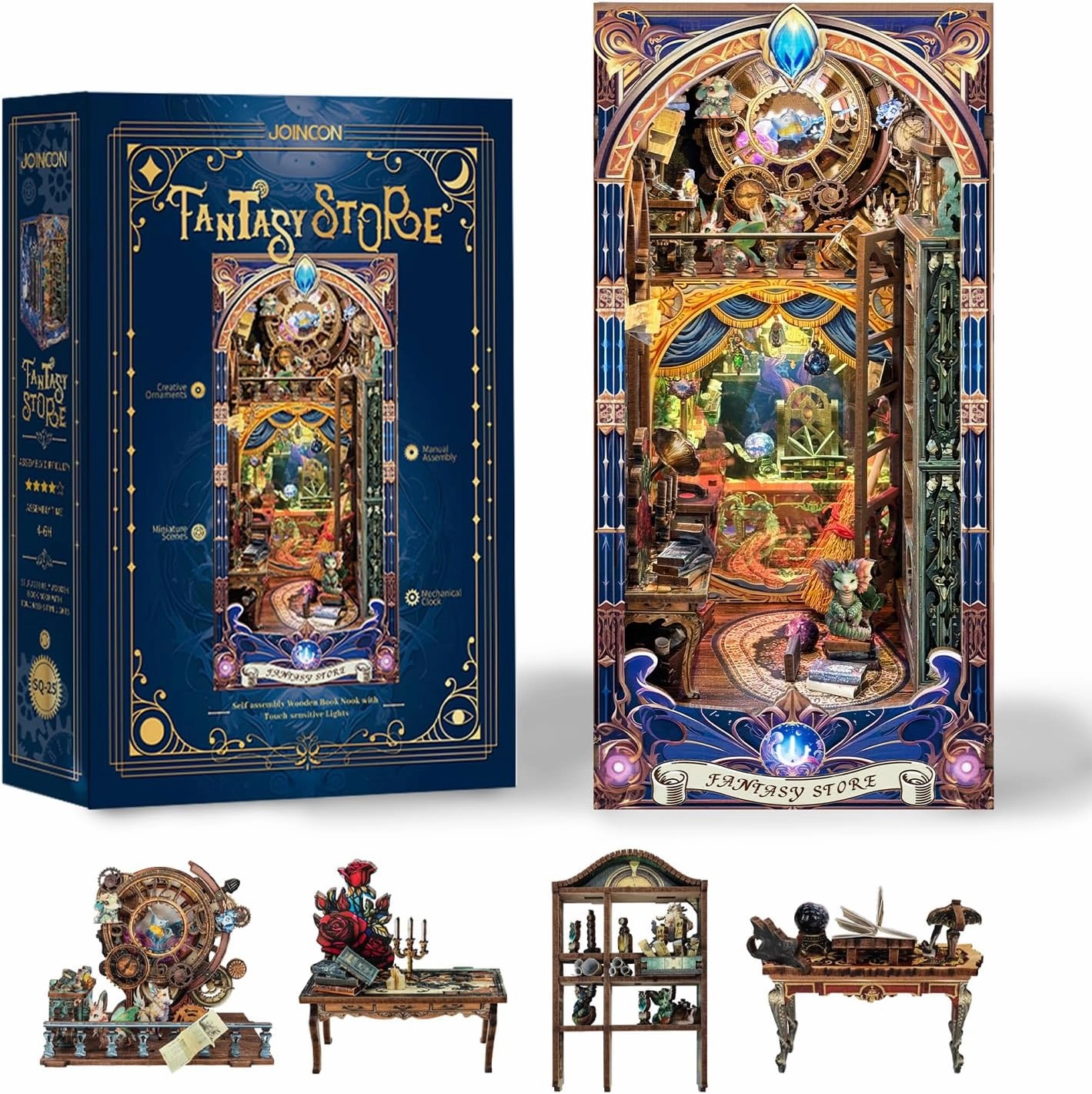 Book Nook Kit DIY Miniature House Kit for Adults, Teens and Beginners, Dollhouse Booknook Fantasy Book Nooks Bookshelf Decor 3D Wooden Puzzle, Gifts for Family, Friends--Fantasy Store (SQ-25)