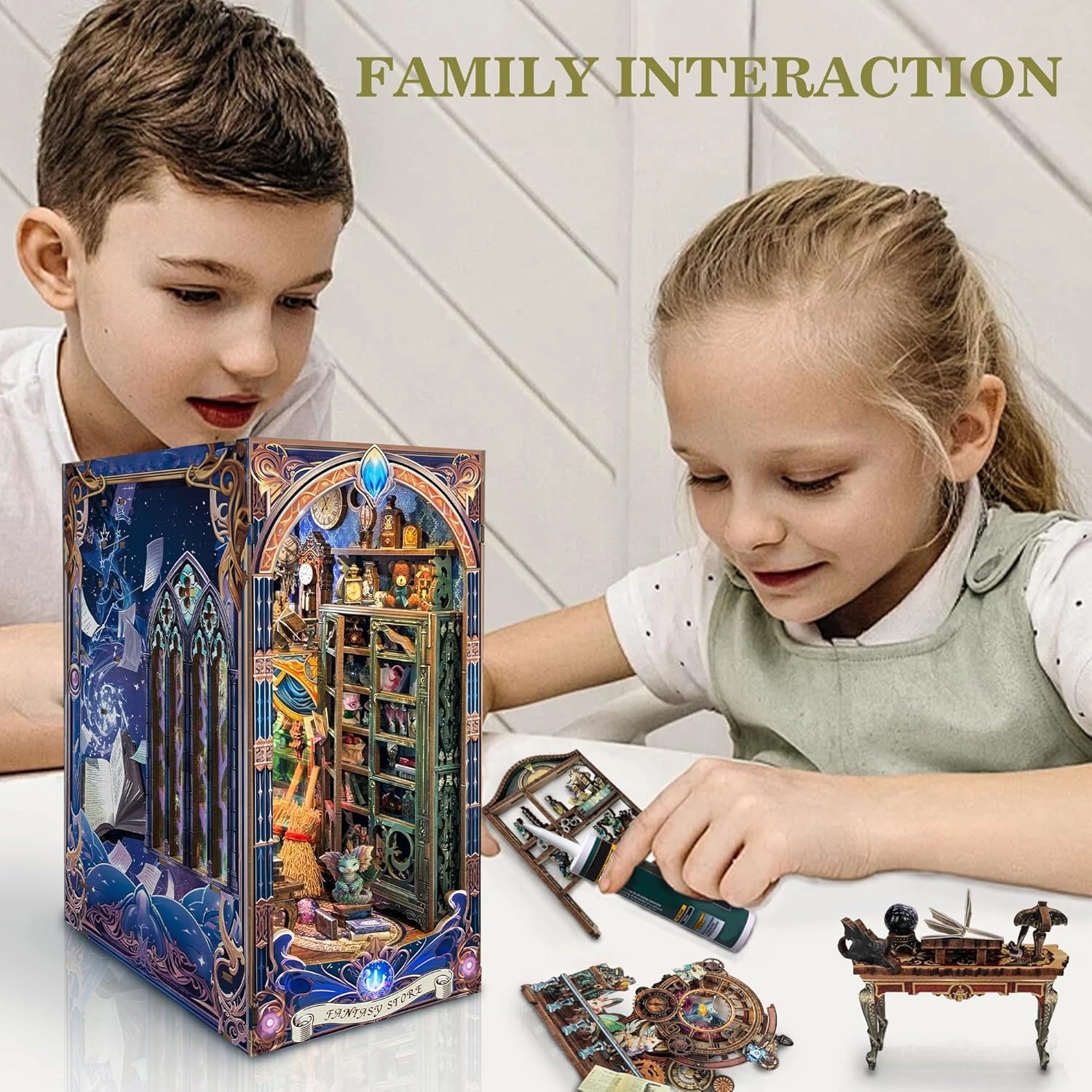 Book Nook Kit DIY Miniature House Kit for Adults, Teens and Beginners, Dollhouse Booknook Fantasy Book Nooks Bookshelf Decor 3D Wooden Puzzle, Gifts for Family, Friends--Fantasy Store (SQ-25)