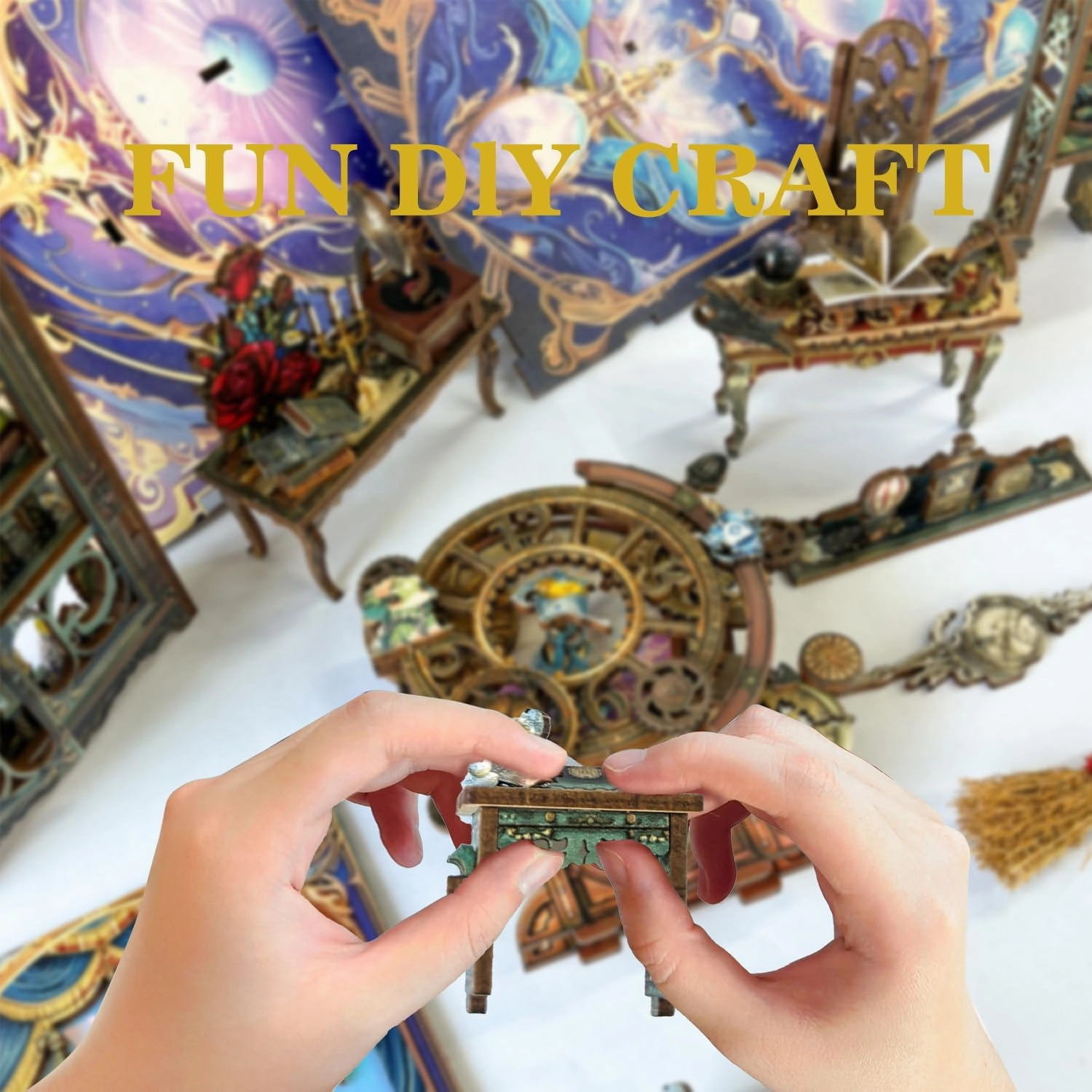 Book Nook Kit DIY Miniature House Kit for Adults, Teens and Beginners, Dollhouse Booknook Fantasy Book Nooks Bookshelf Decor 3D Wooden Puzzle, Gifts for Family, Friends--Fantasy Store (SQ-25)