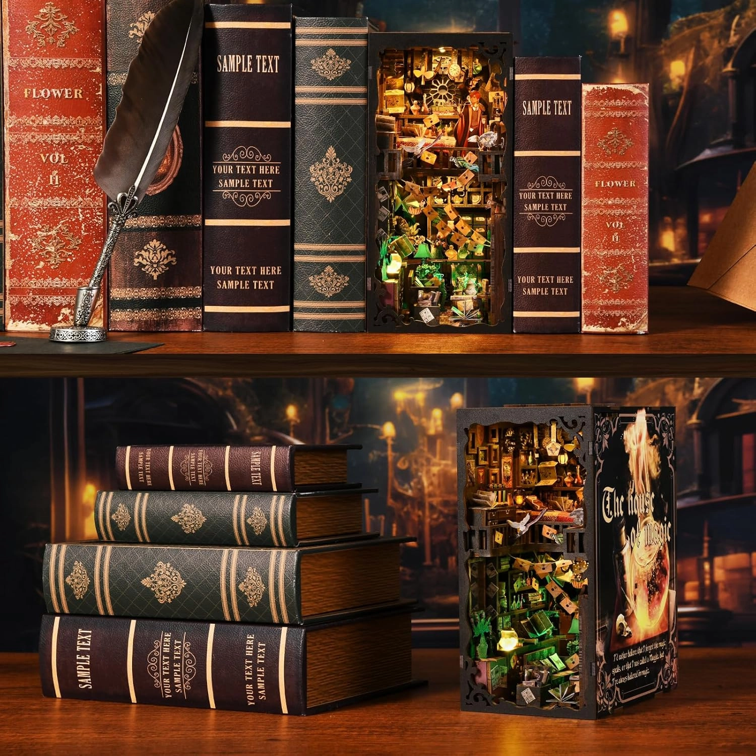 Book Nook Kit for Adults, DIY Miniature House Dollhouse, Booknook Bookend Bookshelf Decor Alley Model Build With Dust Cover