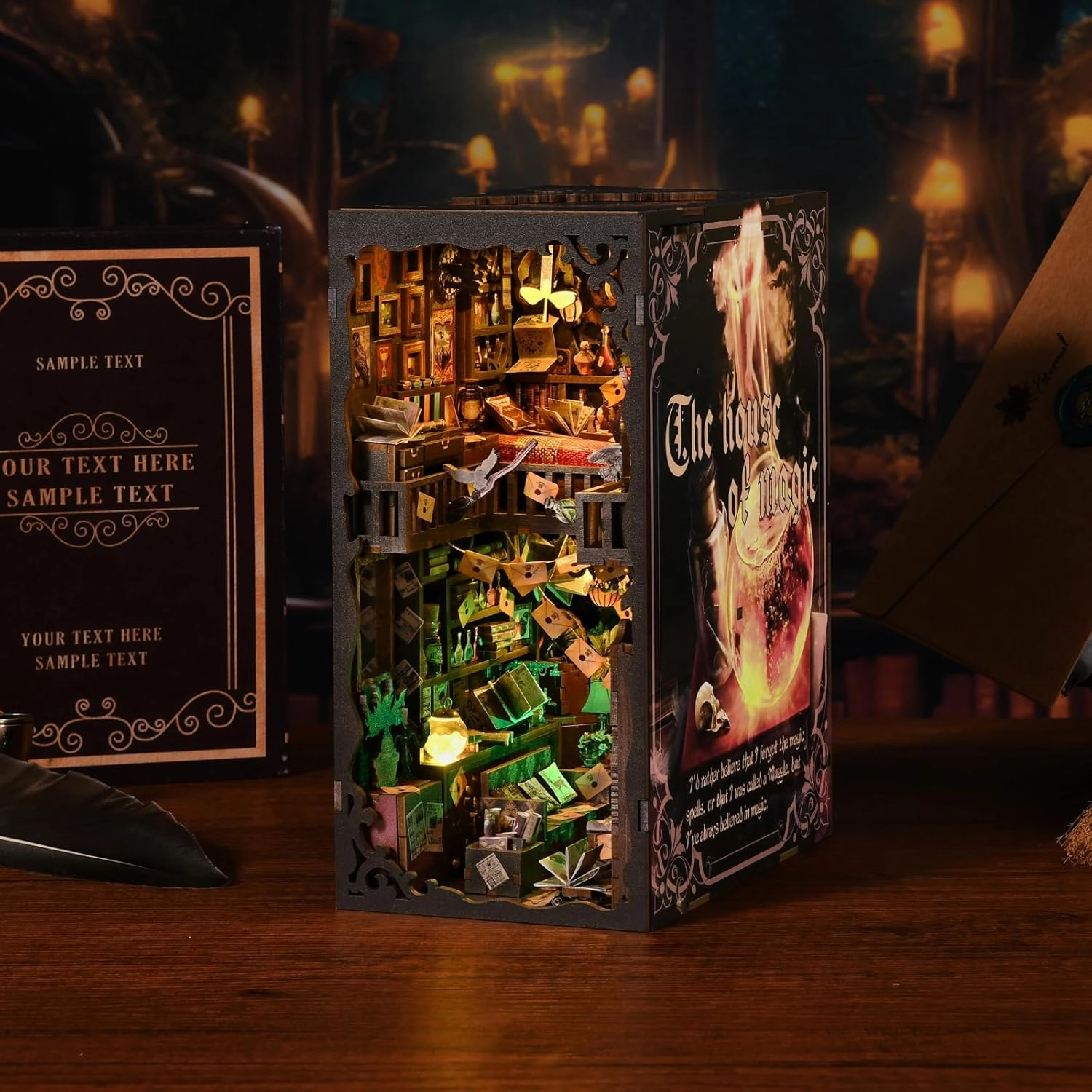 Book Nook Kit for Adults, DIY Miniature House Dollhouse, Booknook Bookend Bookshelf Decor Alley Model Build With Dust Cover