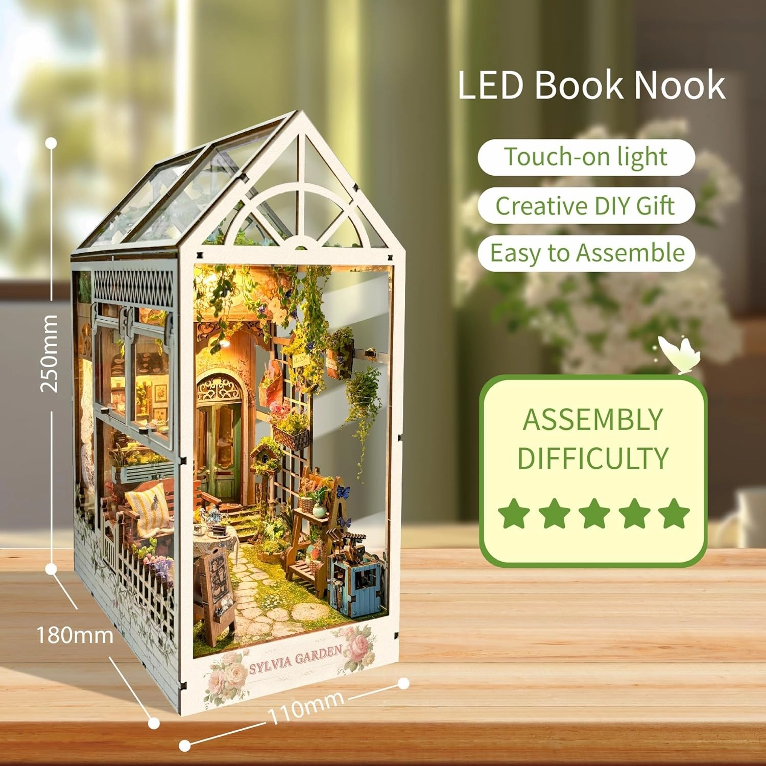 Book Nook with LED Light - 3D Puzzles for Adults, DIY Miniature House Kit, Exquisite Bookshelf Decor, Book Shelf Decor, Perfect, Dollhouse Book Nooks - Sylvia Garden