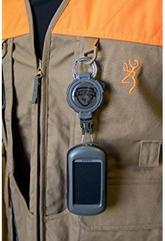 Boomerang Tool Company Hunting Compass Retractable Gear Tether, Hook & Loop Strap, 24" Retractable Cord, 4 oz. Retraction, Green Polycarbonate Case, Universal Attachment