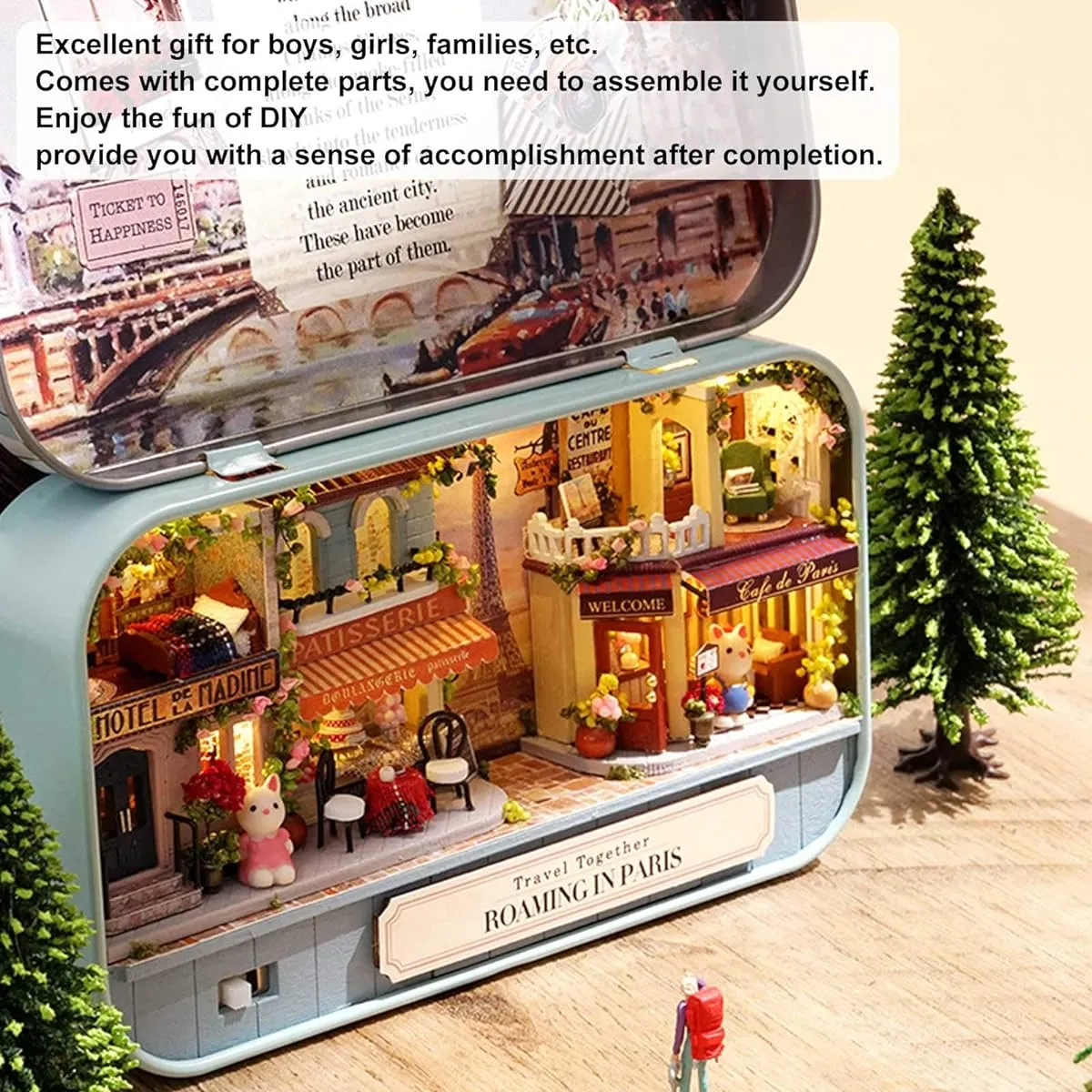 BORDSTRACT DIY Dollhouse Miniature Kit Dollhouse Box Miniature Scenery with LED Light 1:24 DIY Box Theatre Kit Mini Dollhouse Birthday for Kids (Romantic Paris)