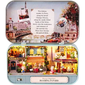 BORDSTRACT DIY Dollhouse Miniature Kit Dollhouse Box Miniature Scenery with LED Light 1:24 DIY Box Theatre Kit Mini Dollhouse Birthday for Kids (Romantic Paris)