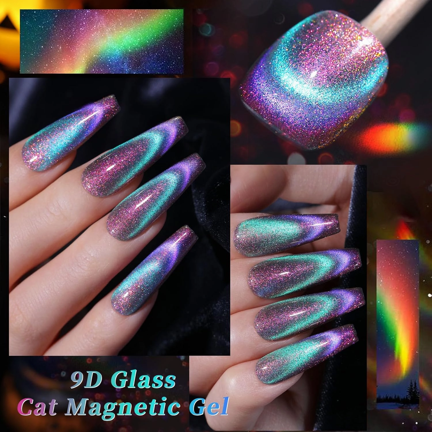 BORN PRETTY Cat Magnetic Gel Nail Polish 9D Chameleon Holorgraphic Cat Magnetic Eye Gel Polish Glitter Gel Polish Set 6PCS