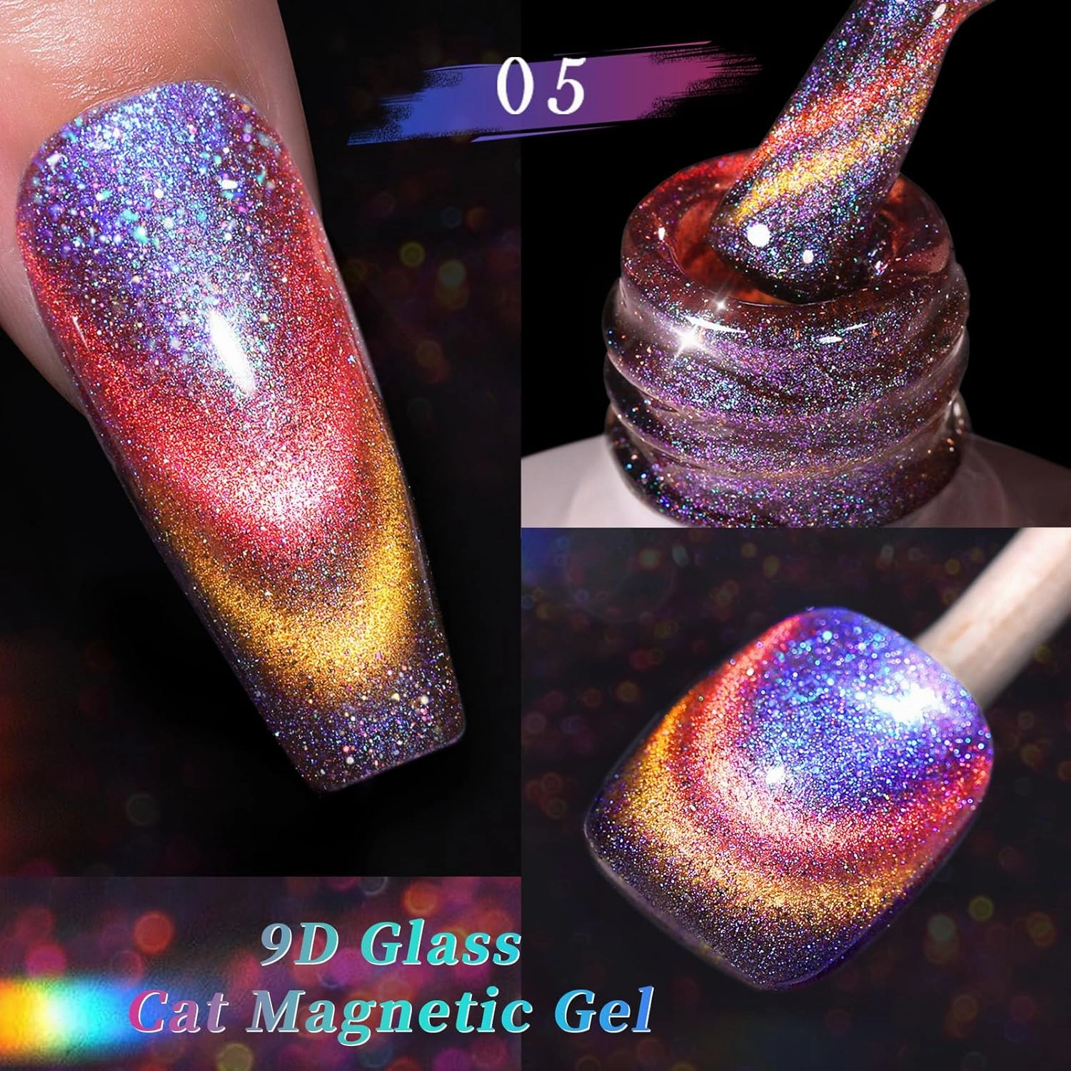 BORN PRETTY Cat Magnetic Gel Nail Polish 9D Chameleon Holorgraphic Cat Magnetic Eye Gel Polish Glitter Gel Polish Set 6PCS