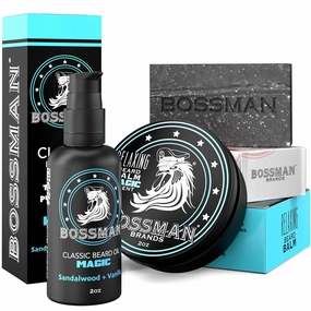 Bossman Starter Beard Kit for Men – Beard Oil (2 oz), Beard Balm & Bar Soap – Natural & Organic Grooming Kit – Made in the USA (Magic Scent)