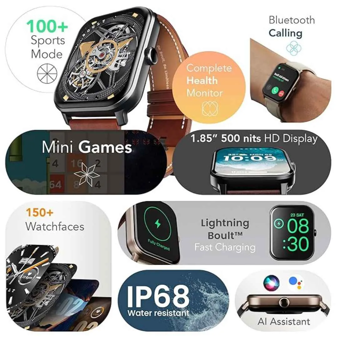 Boult Drift  Smart Watch 1.85''HD Screen, Bluetooth Calling  and AI Voice Assistant (Snow Leather)
