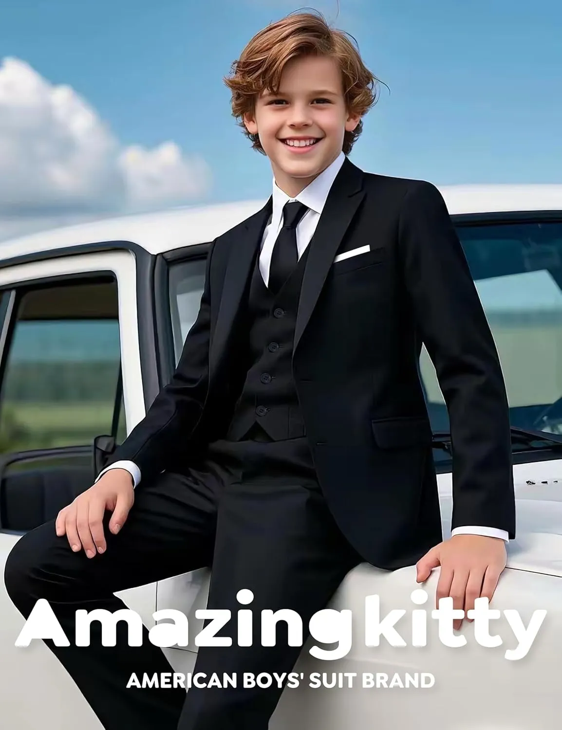Boys' Formal Dresswear Suits Set, with Suspenders, Adjustable Waist