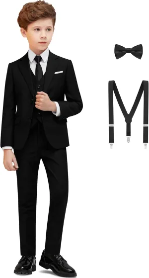 Boys' Formal Dresswear Suits Set, with Suspenders, Adjustable Waist
