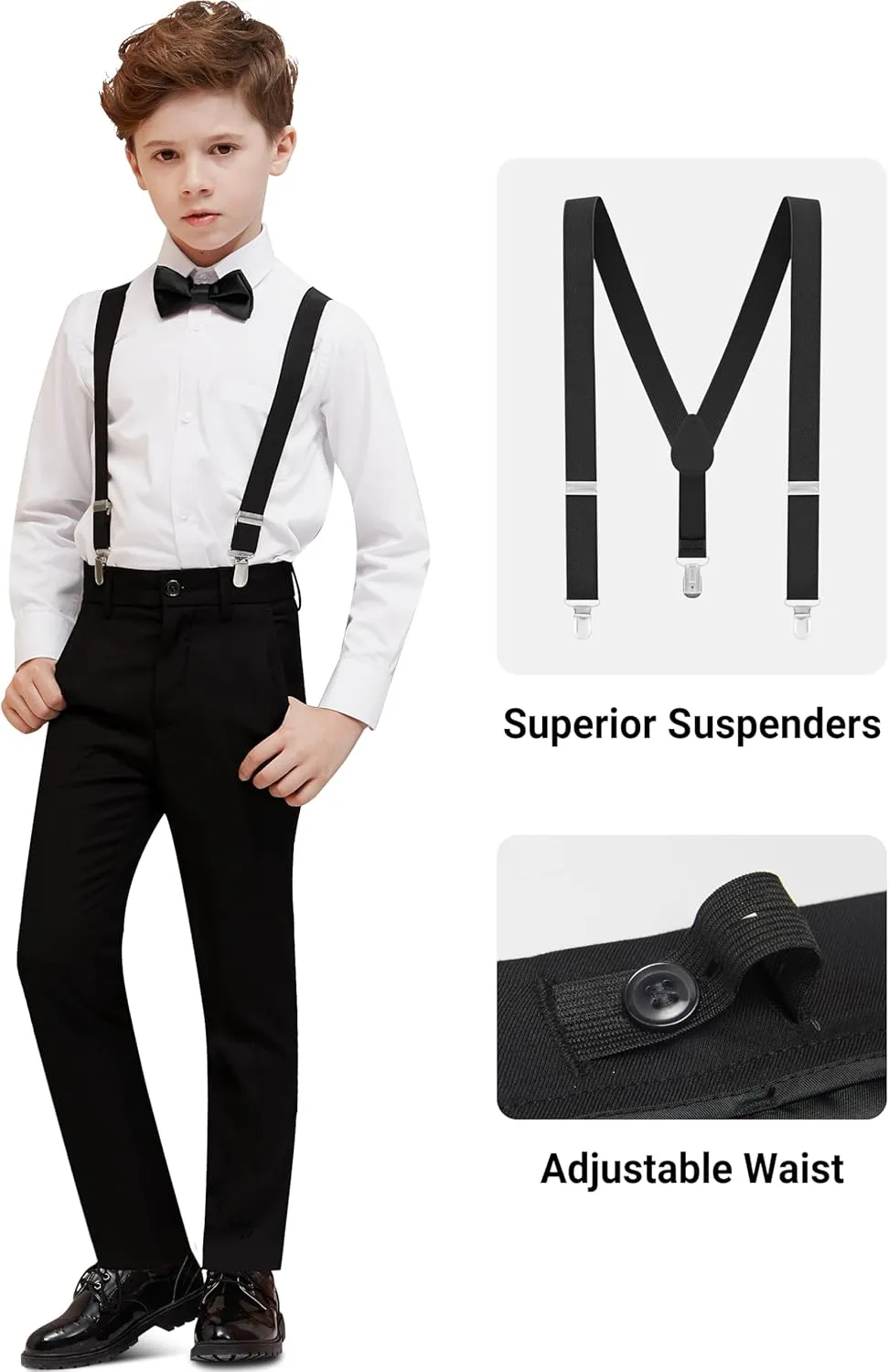 Boys' Formal Dresswear Suits Set, with Suspenders, Adjustable Waist