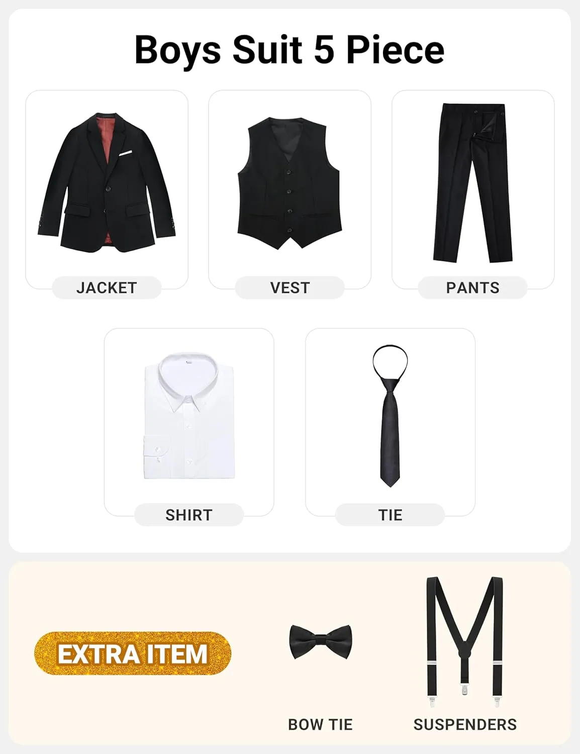 Boys' Formal Dresswear Suits Set, with Suspenders, Adjustable Waist