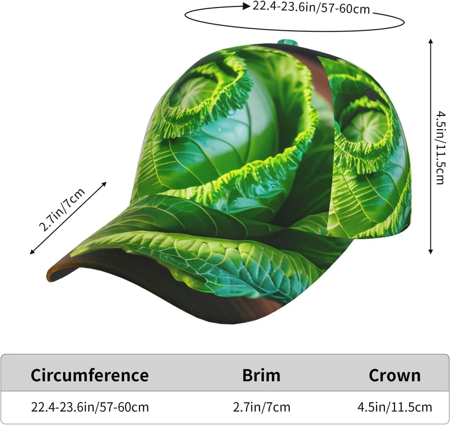 Bright Cabbage Printing 1 Pcs Summer Baseball Caps Golf Dad Hats,Ajustable Stylish Twill Design Ball Cap for Men Women